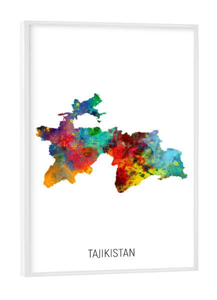 Poster mit weißem Rahmen "Tajikistan Watercolor Map" artboxONE - Kartografie - Tajikistan,Map,Watercolor,Painting