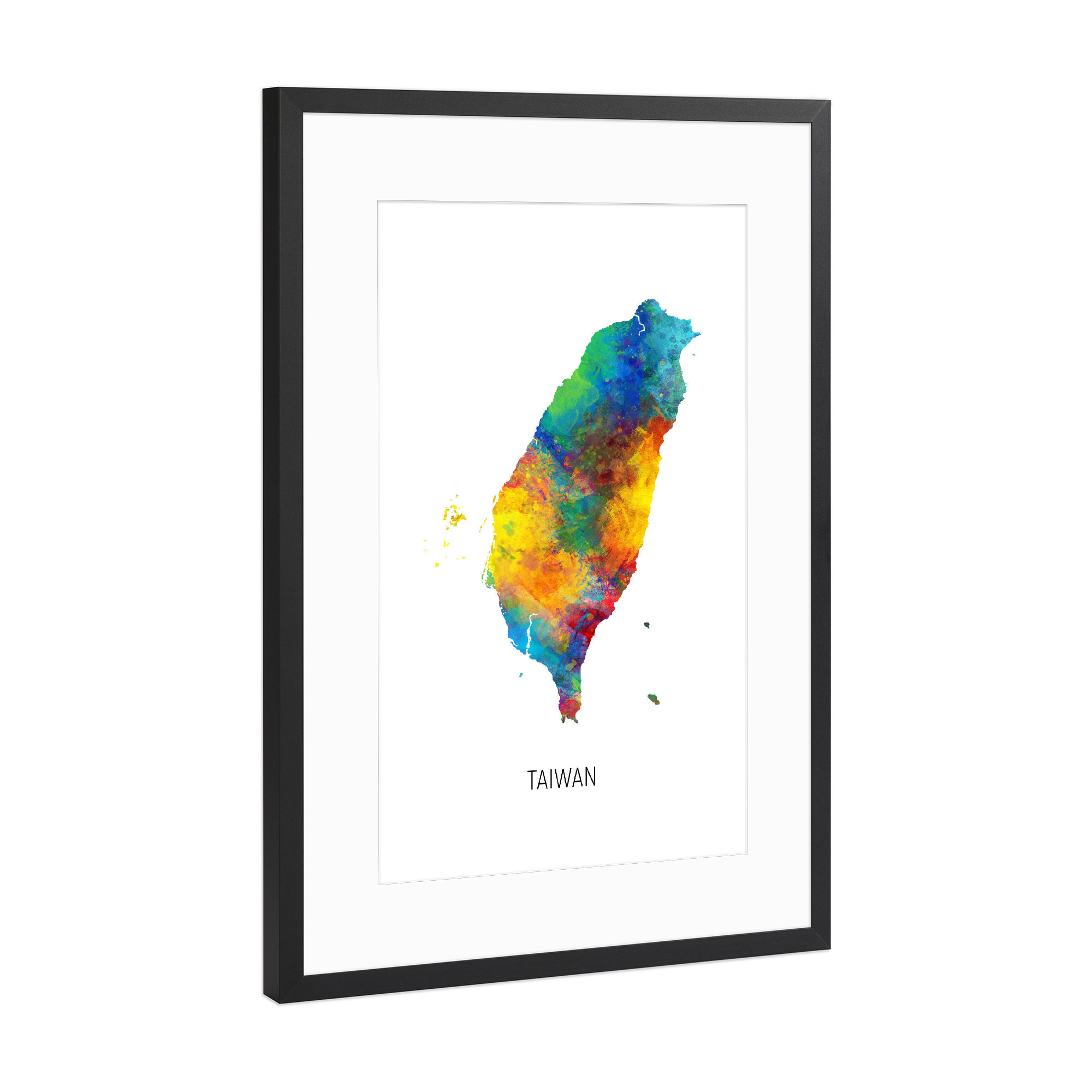 Poster mit Rahmen Schwarz (Metallic) "Taiwan Watercolor Map" artboxONE - Kartografie - Taiwan,Map,Watercolor,Painting