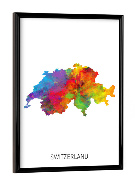 Poster mit schwarzem Rahmen "Switzerland Watercolor Map" artboxONE - Kartografie - Switzerland,Map,Watercolor,Painting