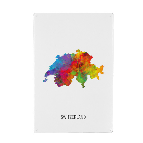 Holzbild "Switzerland Watercolor Map" artboxONE - Kartografie - Switzerland,Map,Watercolor,Painting