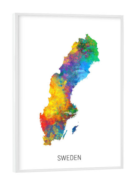 Poster mit weißem Rahmen "Sweden Watercolor Map" artboxONE - Kartografie - Sweden,Map,Watercolor,Painting