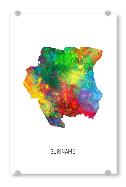 Acrylglasbild "Suriname Watercolor Map" artboxONE - Kartografie - Suriname,Map,Watercolor,Painting