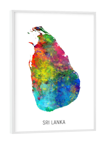 Poster mit weißem Rahmen "Sri Lanka Watercolor Map" artboxONE - Kartografie - Sri lanka,Map,Watercolor,Painting