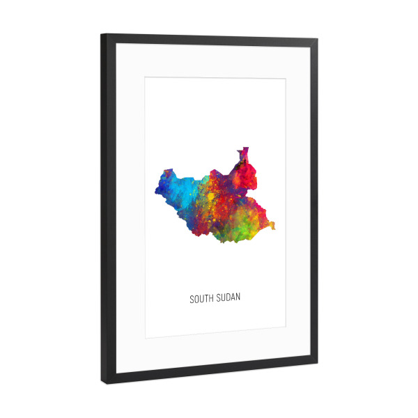 Poster mit Rahmen Schwarz (Metallic) "South Sudan Watercolor Map" artboxONE - Kartografie - South sudan,Map,Watercolor,Painting