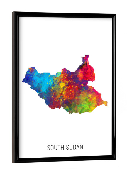 Poster mit schwarzem Rahmen "South Sudan Watercolor Map" artboxONE - Kartografie - South sudan,Map,Watercolor,Painting