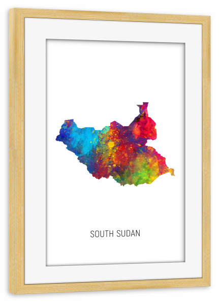 Poster mit Rahmen kiefer "South Sudan Watercolor Map" artboxONE - Kartografie - South sudan,Map,Watercolor,Painting