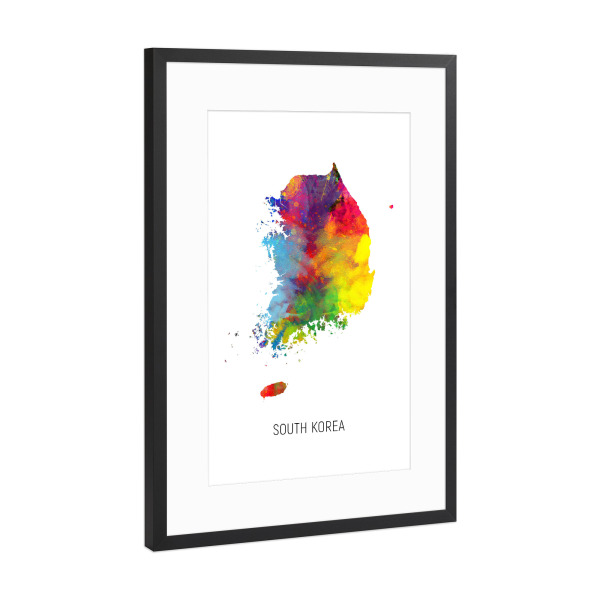 Poster mit Rahmen Schwarz (Metallic) "South Korea Watercolor Map" artboxONE - Kartografie - South korea,Map,Watercolor,Painting