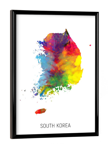 Poster mit schwarzem Rahmen "South Korea Watercolor Map" artboxONE - Kartografie - South korea,Map,Watercolor,Painting