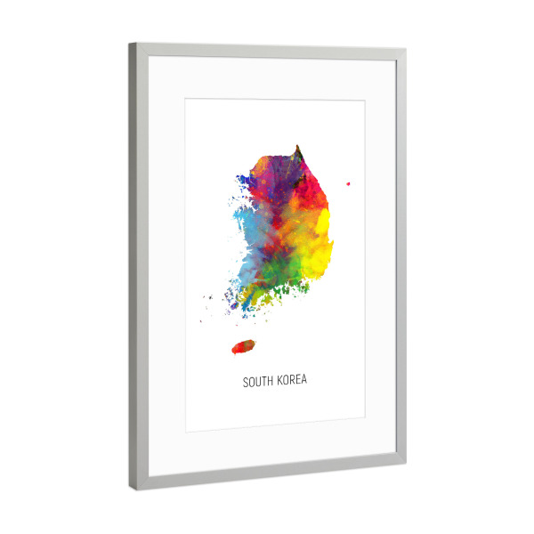 Poster mit Rahmen Silber "South Korea Watercolor Map" artboxONE - Kartografie - South korea,Map,Watercolor,Painting