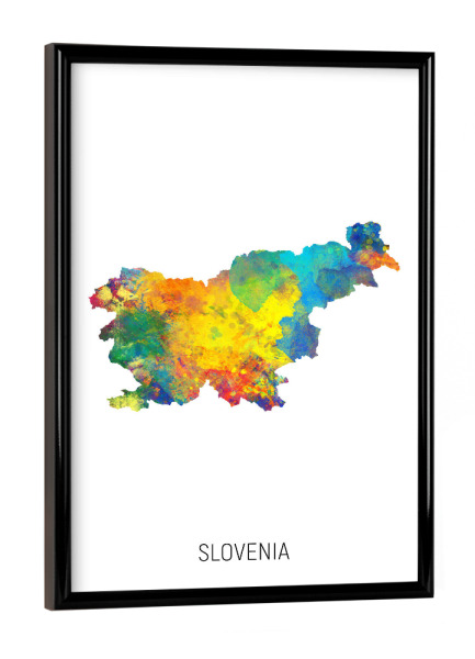 Poster mit schwarzem Rahmen "Slovenia Watercolor Map" artboxONE - Kartografie - Slovenia,Map,Watercolor,Painting