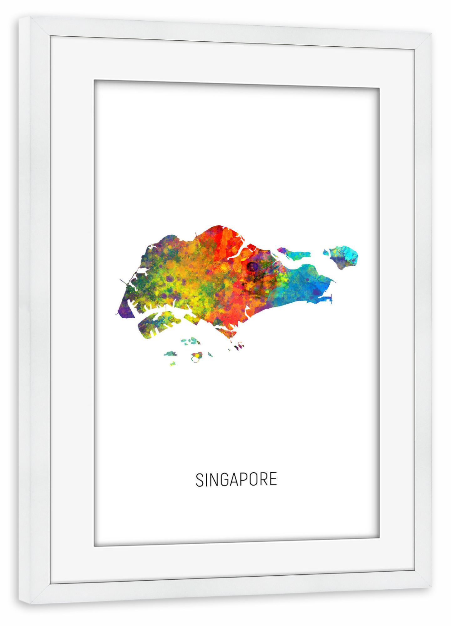 Poster mit Rahmen weiß "Singapore Watercolor Map" artboxONE - Kartografie - Singapore,Map,Watercolor,Painting