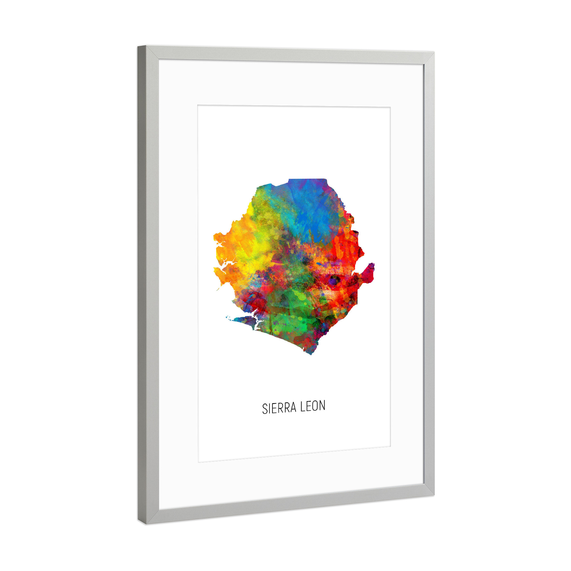 Poster mit Rahmen Silber "Sierra Leon Watercolor Map" artboxONE - Kartografie - Sierra leon,Map,Watercolor,Painting