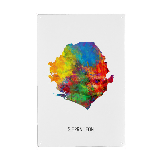 Metall Poster "Sierra Leon Watercolor Map" artboxONE - Kartografie - Sierra leon,Map,Watercolor,Painting - Blechschild