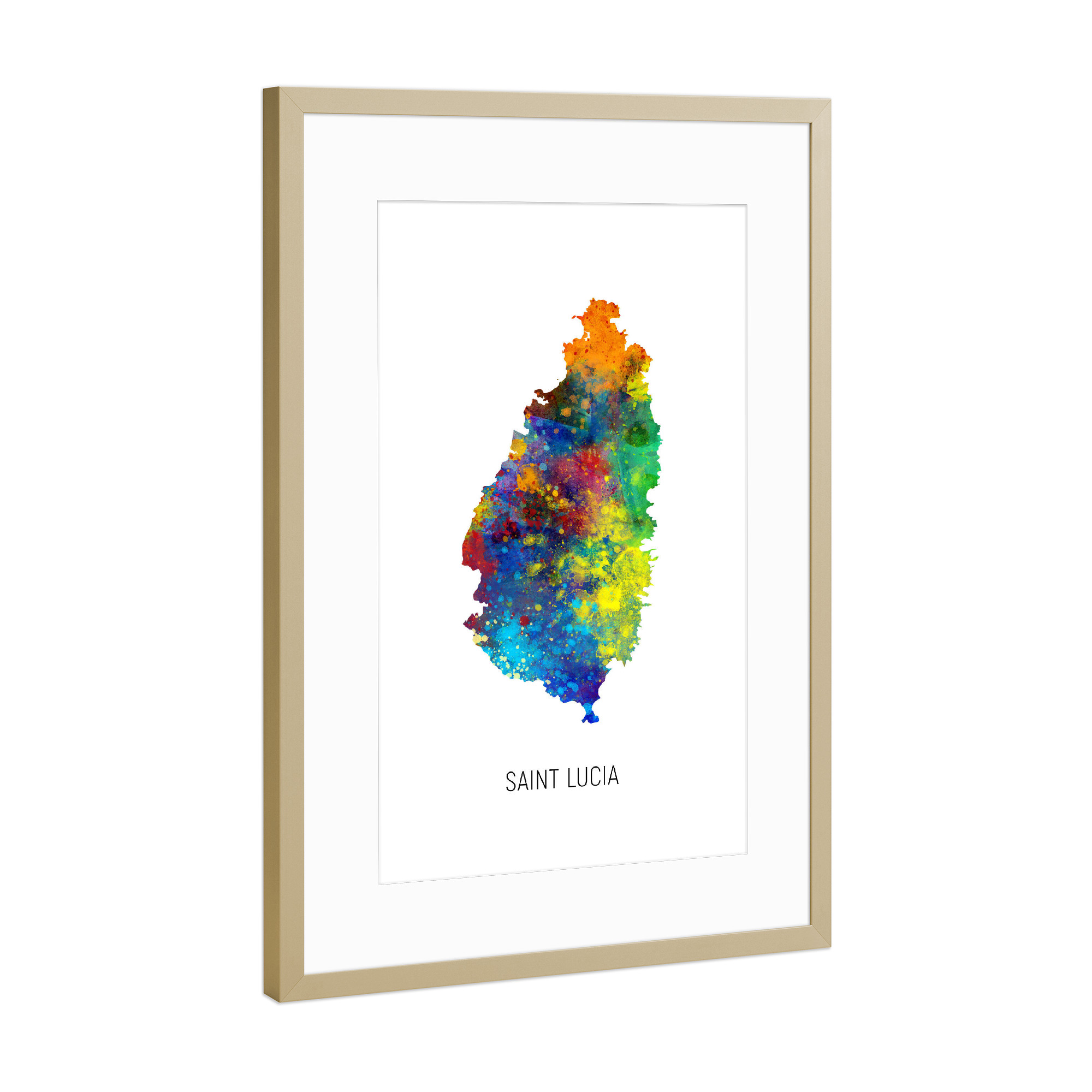 Poster mit Rahmen Gold "Saint Lucia Watercolor Map" artboxONE - Kartografie - Saint lucia,Map,Watercolor,Painting