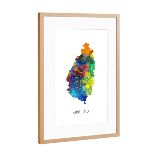 Poster mit Rahmen Kupfer "Saint Lucia Watercolor Map" artboxONE - Kartografie - Saint lucia,Map,Watercolor,Painting