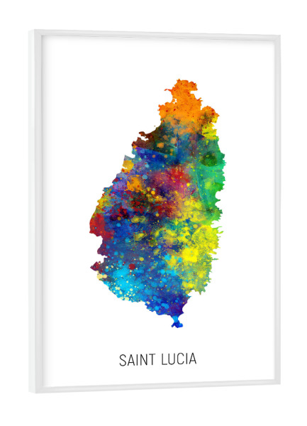 Poster mit weißem Rahmen "Saint Lucia Watercolor Map" artboxONE - Kartografie - Saint lucia,Map,Watercolor,Painting