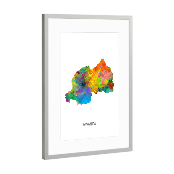 Poster mit Rahmen Silber "Rwanda Watercolor Map" artboxONE - Kartografie - Rwanda,Map,Watercolor,Painting