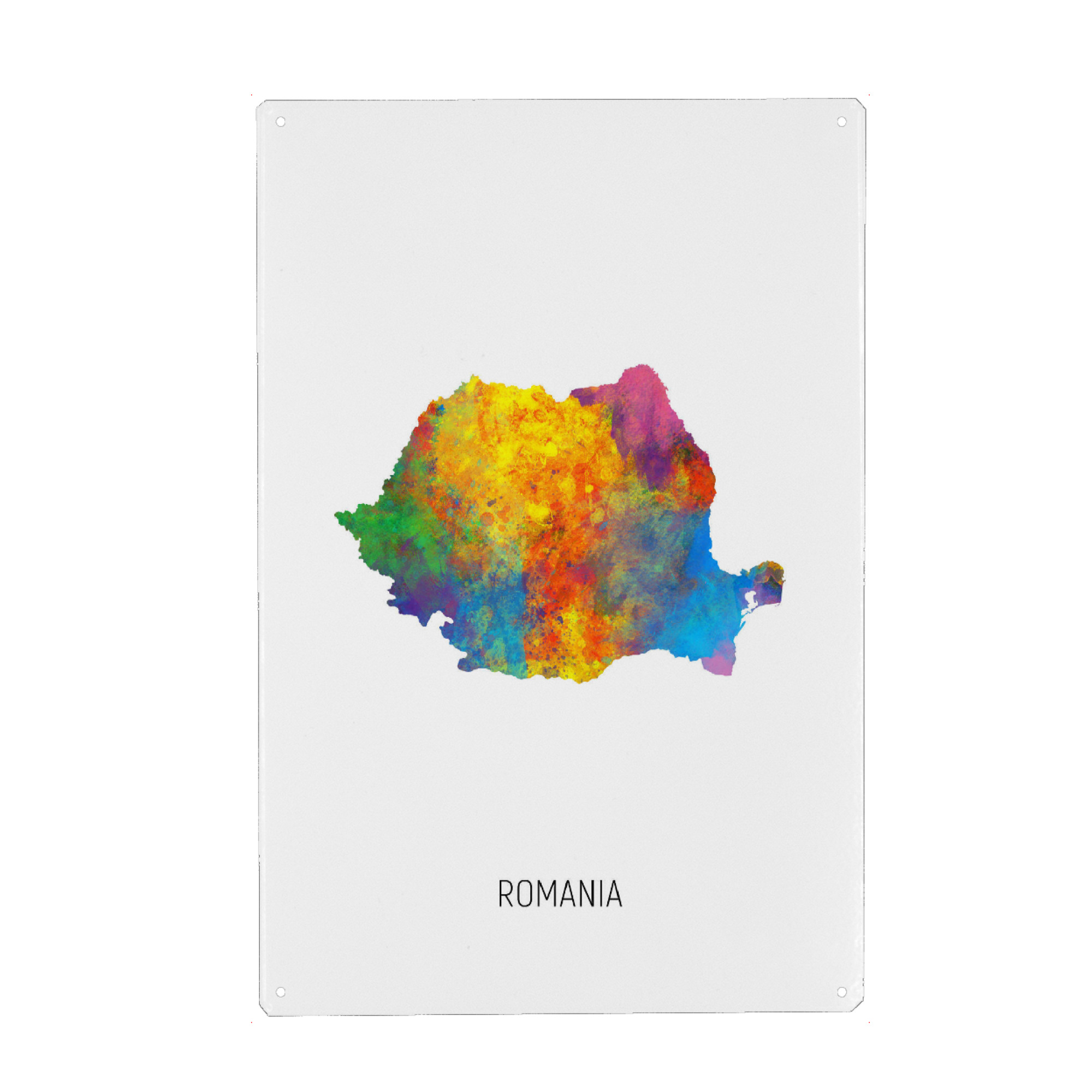Metall Poster "Romania Watercolor Map" artboxONE - Kartografie - Romania,Map,Watercolor,Painting - Blechschild