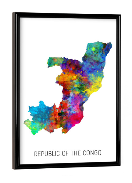 Poster mit schwarzem Rahmen "Republic of the Congo Map" artboxONE - Kartografie - Republic of the congo,Map,Watercolor,Painting