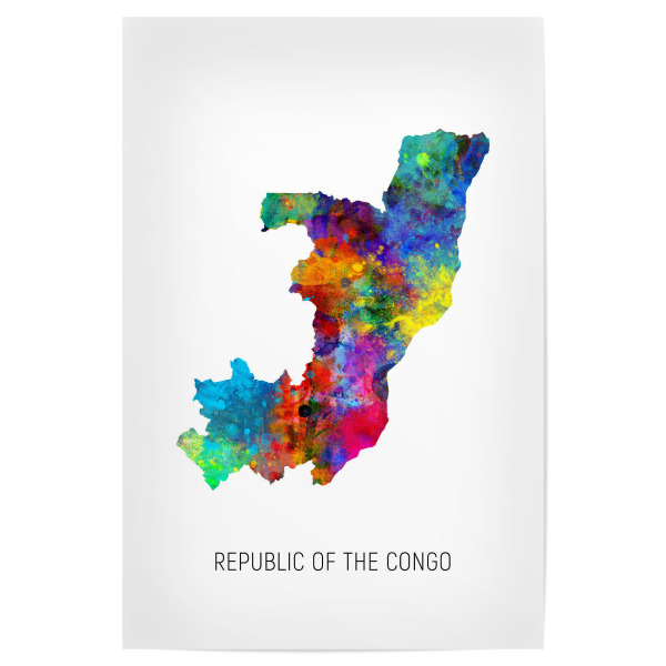 Poster "Republic of the Congo Map" artboxONE - Kartografie - Republic of the congo,Map,Watercolor,Painting