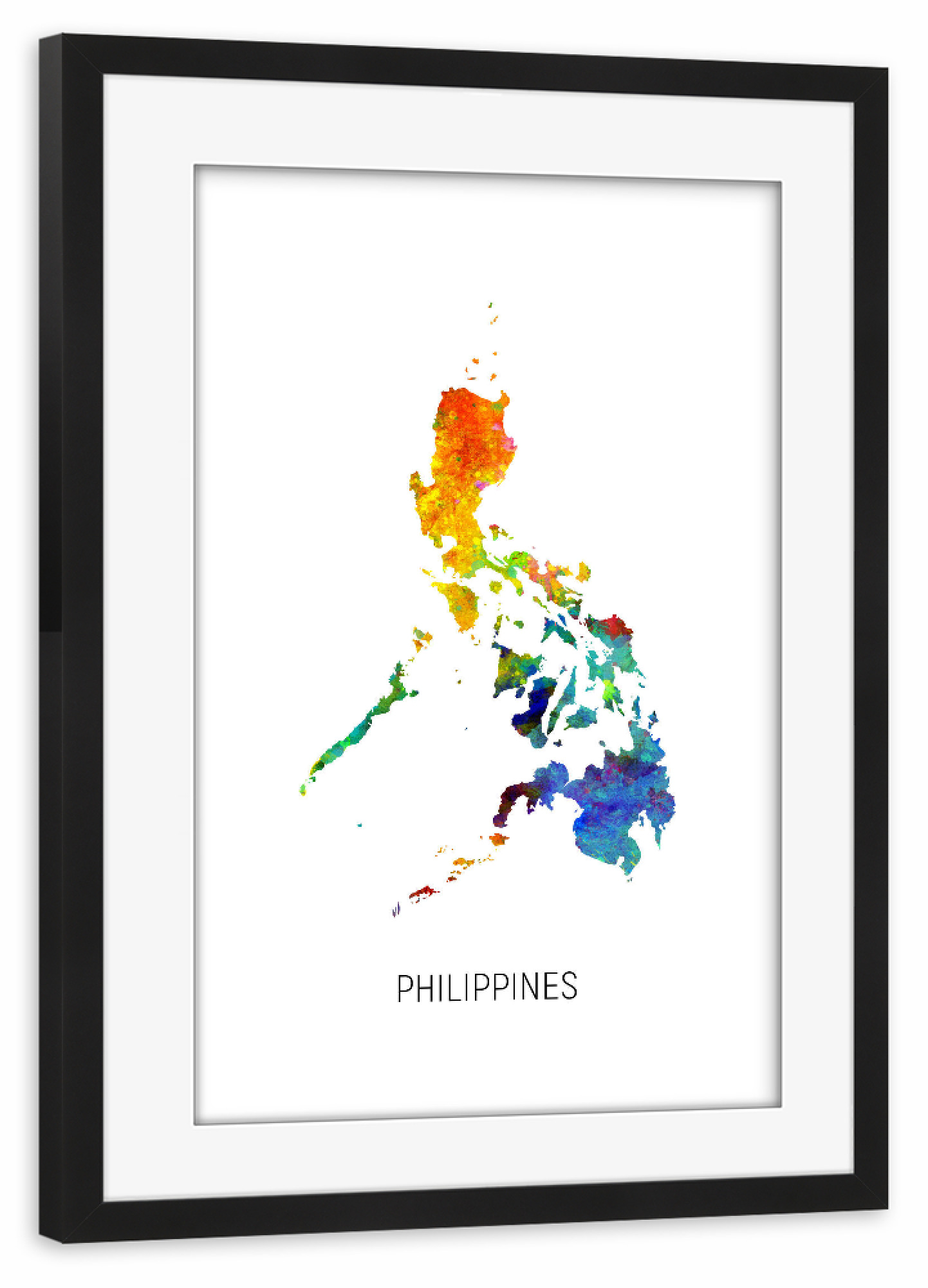 Poster mit Rahmen schwarz "Philippines Watercolor Map" artboxONE - Kartografie - Philippines,Map,Watercolor,Painting