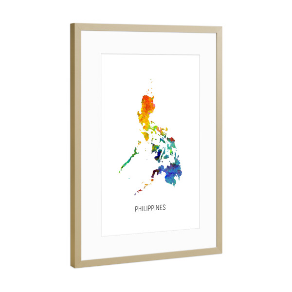 Poster mit Rahmen Gold "Philippines Watercolor Map" artboxONE - Kartografie - Philippines,Map,Watercolor,Painting