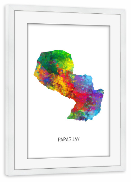 Poster mit Rahmen weiß "Paraguay Watercolor Map" artboxONE - Kartografie - Paraguay,Map,Watercolor,Painting