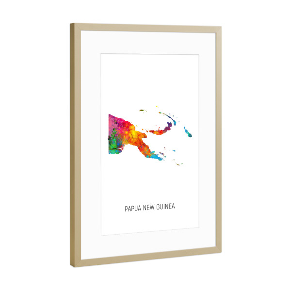 Poster mit Rahmen Gold "Papua New Guinea Watercolor Map" artboxONE - Kartografie - Papua new guinea,Map,Watercolor,Painting