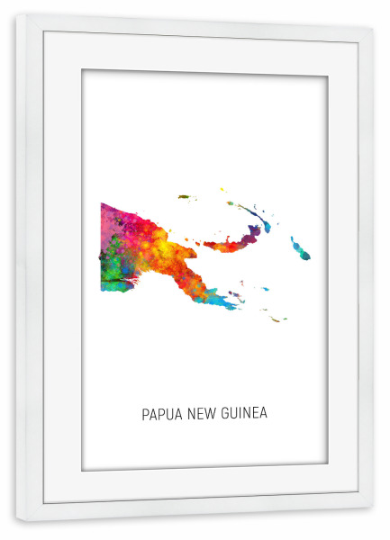 Poster mit Rahmen weiß "Papua New Guinea Watercolor Map" artboxONE - Kartografie - Papua new guinea,Map,Watercolor,Painting