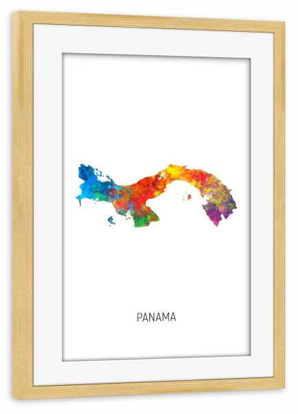 Poster mit Rahmen kiefer "Panama Watercolor Map" artboxONE - Kartografie - Panama,Map,Watercolor,Painting