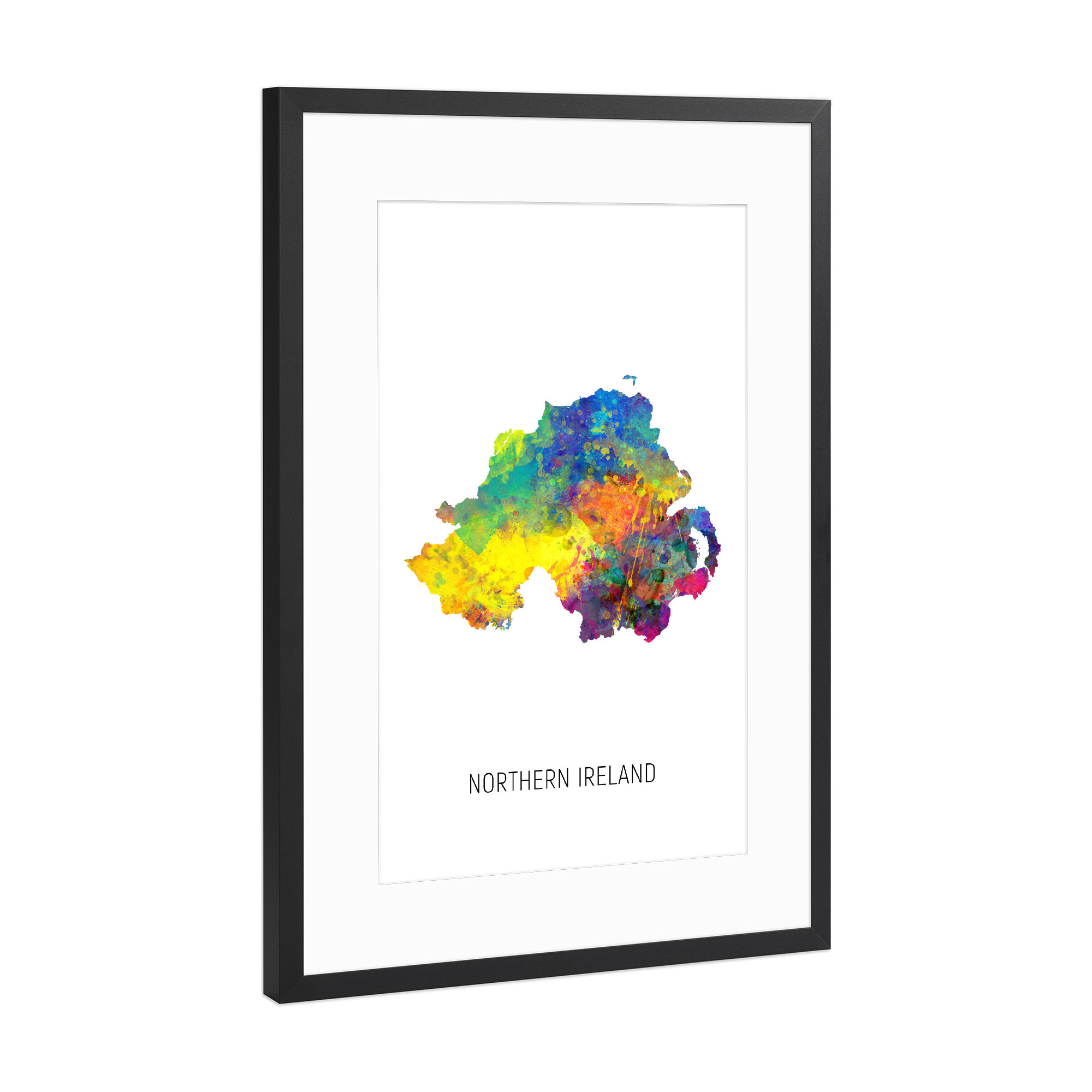 Poster mit Rahmen Schwarz (Metallic) "Northern Ireland Watercolor Map" artboxONE - Kartografie - Northern ireland,Map,Watercolor,Painting