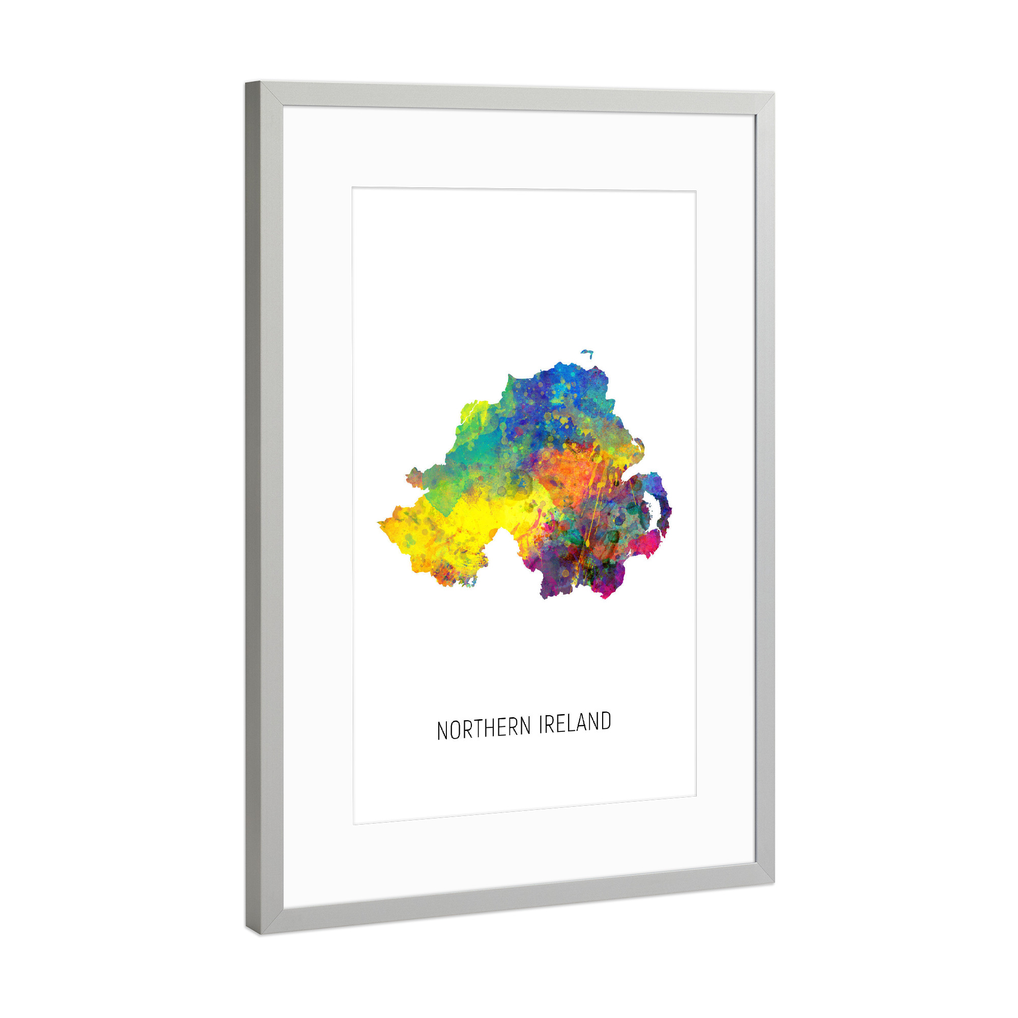 Poster mit Rahmen Silber "Northern Ireland Watercolor Map" artboxONE - Kartografie - Northern ireland,Map,Watercolor,Painting
