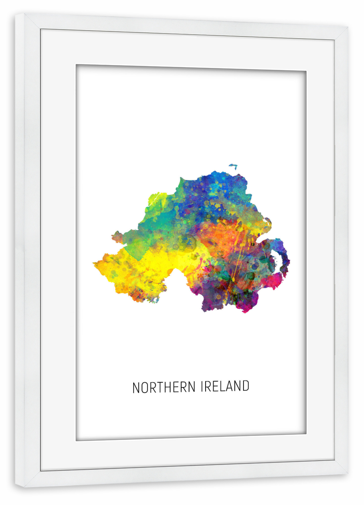 Poster mit Rahmen weiß "Northern Ireland Watercolor Map" artboxONE - Kartografie - Northern ireland,Map,Watercolor,Painting