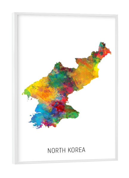 Poster mit weißem Rahmen "North Korea Watercolor Map" artboxONE - Kartografie - North korea,Map,Watercolor,Painting