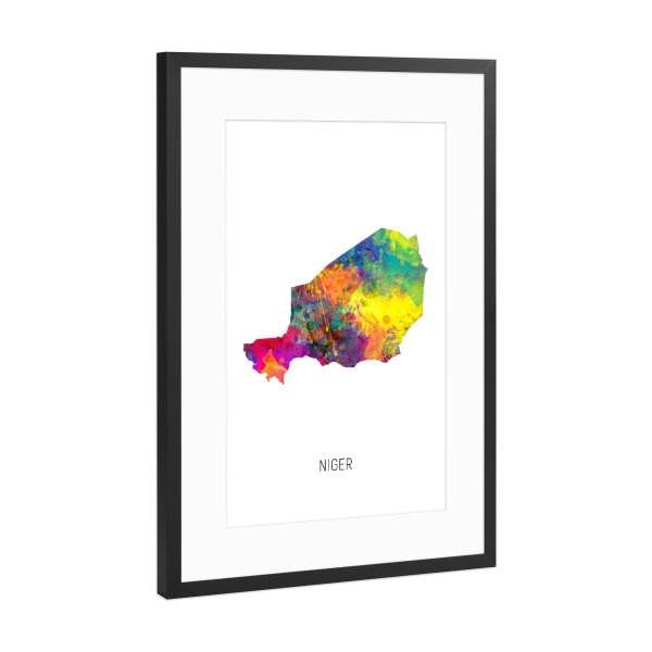 Poster mit Rahmen Schwarz (Metallic) "Niger Watercolor Map" artboxONE - Kartografie - Niger,Map,Watercolor,Painting