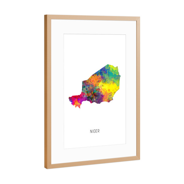 Poster mit Rahmen Kupfer "Niger Watercolor Map" artboxONE - Kartografie - Niger,Map,Watercolor,Painting