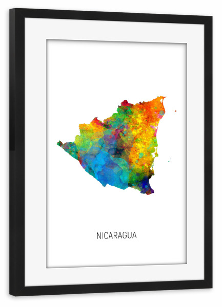 Poster mit Rahmen schwarz "Nicaragua Watercolor Map" artboxONE - Kartografie - Nicaragua,Map,Watercolor,Painting