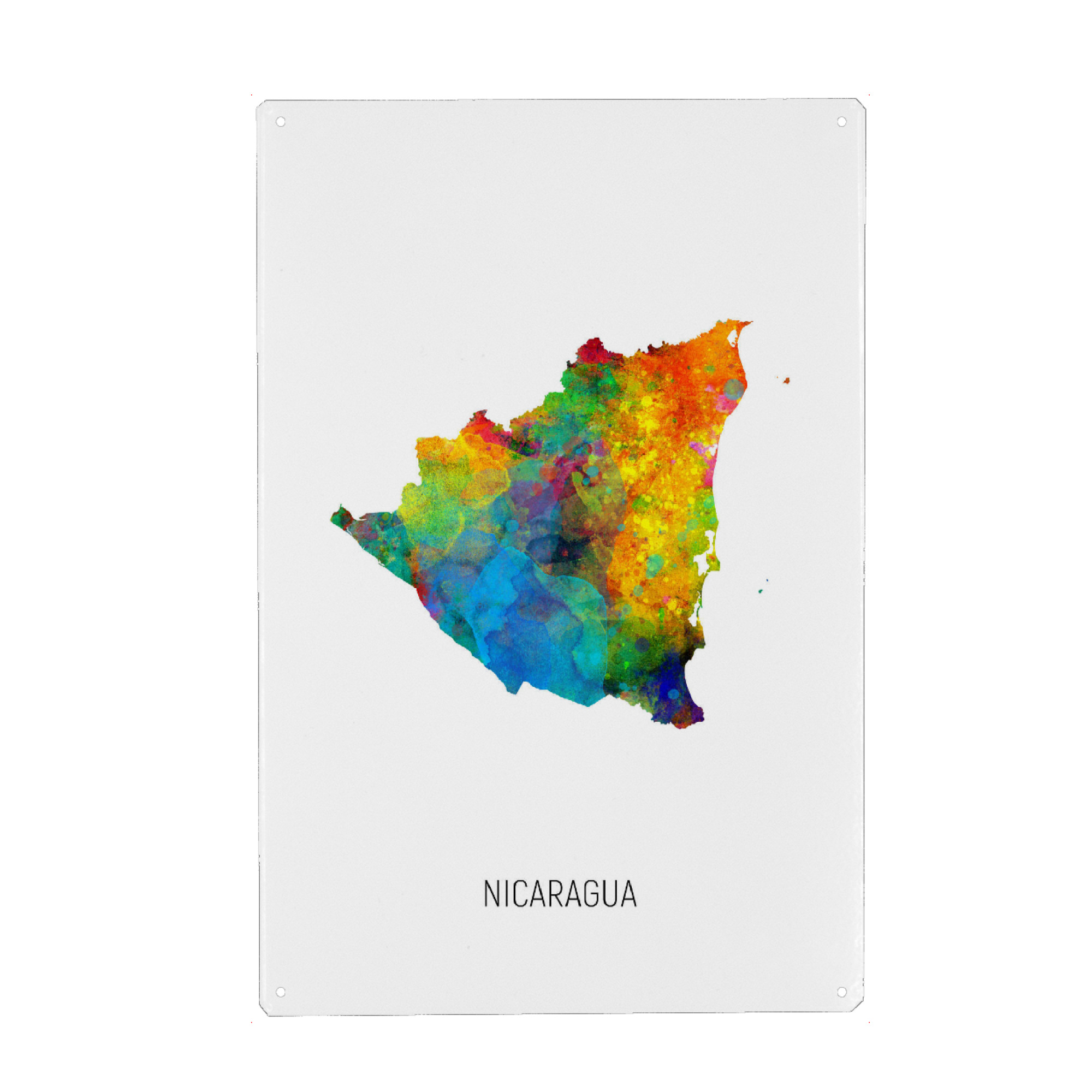 Metall Poster "Nicaragua Watercolor Map" artboxONE - Kartografie - Nicaragua,Map,Watercolor,Painting - Blechschild