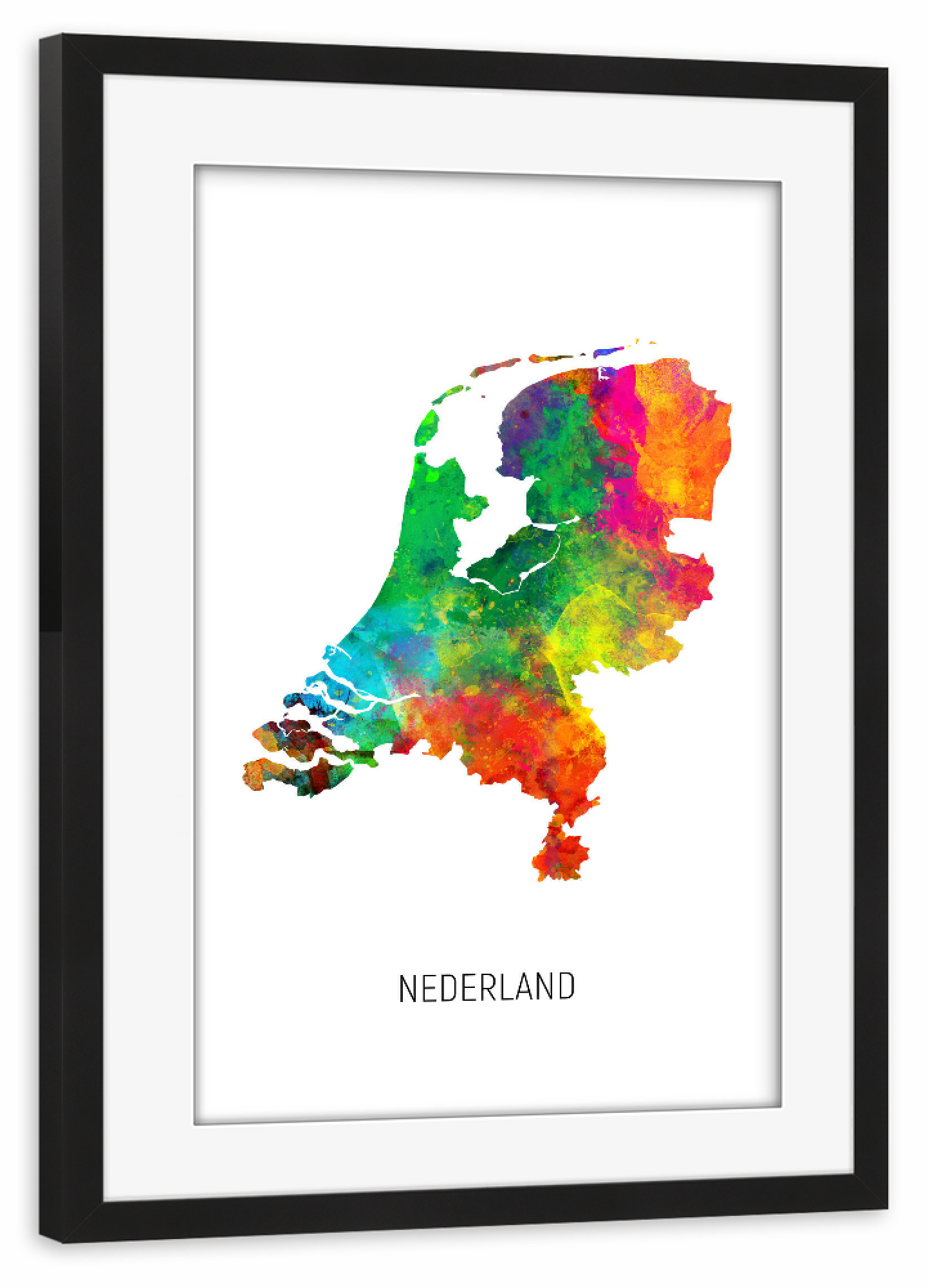 Poster mit Rahmen schwarz "Nederland Watercolor Map" artboxONE - Kartografie - Nederland,Map,Watercolor,Painting