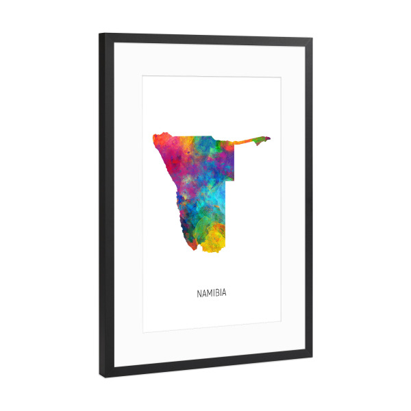 Poster mit Rahmen Schwarz (Metallic) "Namibia Watercolor Map" artboxONE - Kartografie - Namibia,Map,Watercolor,Painting
