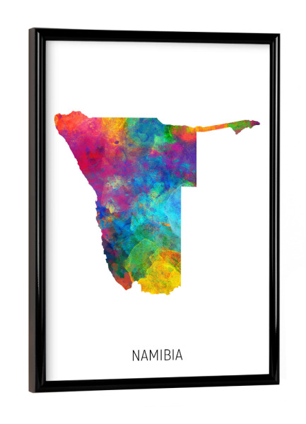 Poster mit schwarzem Rahmen "Namibia Watercolor Map" artboxONE - Kartografie - Namibia,Map,Watercolor,Painting