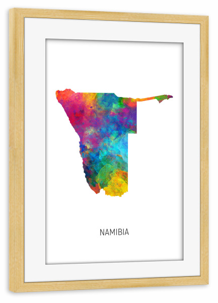 Poster mit Rahmen kiefer "Namibia Watercolor Map" artboxONE - Kartografie - Namibia,Map,Watercolor,Painting