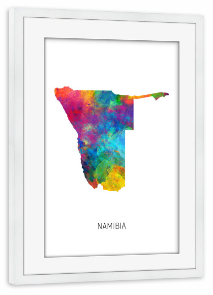Poster mit Rahmen weiß "Namibia Watercolor Map" artboxONE - Kartografie - Namibia,Map,Watercolor,Painting
