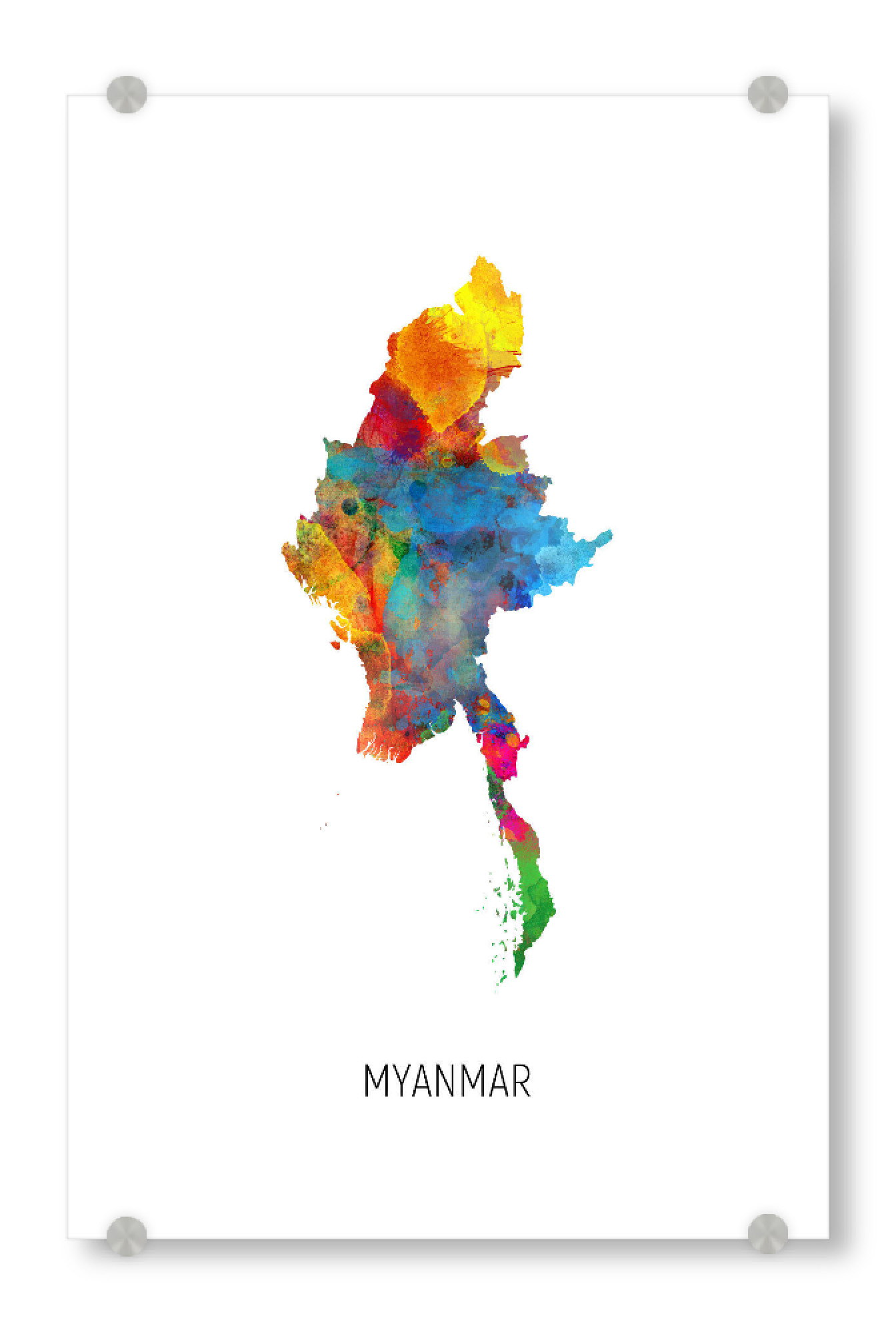 Acrylglasbild "Myanmar Watercolor Map" artboxONE - Kartografie - Myanmar,Map,Watercolor,Painting