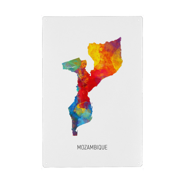Metall Poster "Mozambique Watercolor Map" artboxONE - Kartografie - Mozambique,Map,Watercolor,Painting - Blechschild