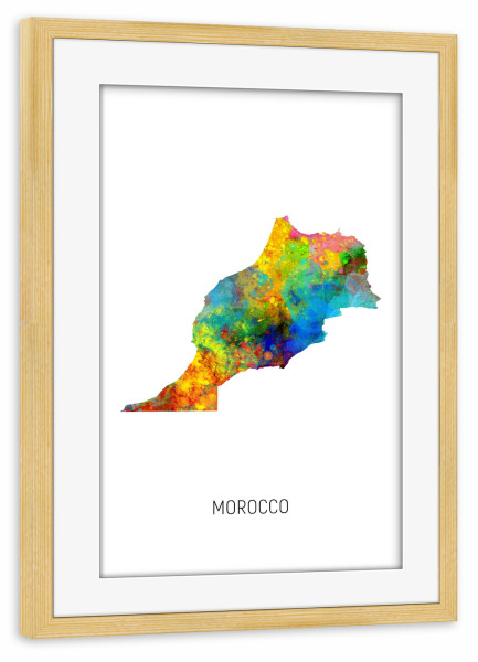Poster mit Rahmen kiefer "Morocco Watercolor Map" artboxONE - Kartografie - Morocco,Map,Watercolor,Painting