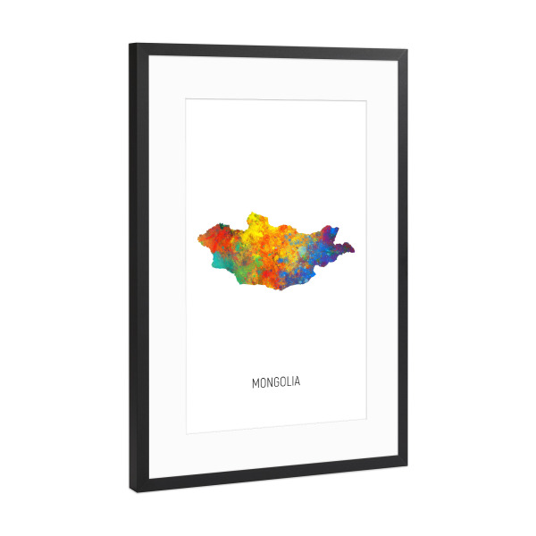 Poster mit Rahmen Schwarz (Metallic) "Mongolia Watercolor Map" artboxONE - Kartografie - Mongolia,Map,Watercolor,Painting