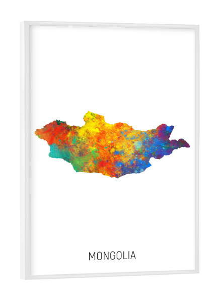 Poster mit weißem Rahmen "Mongolia Watercolor Map" artboxONE - Kartografie - Mongolia,Map,Watercolor,Painting