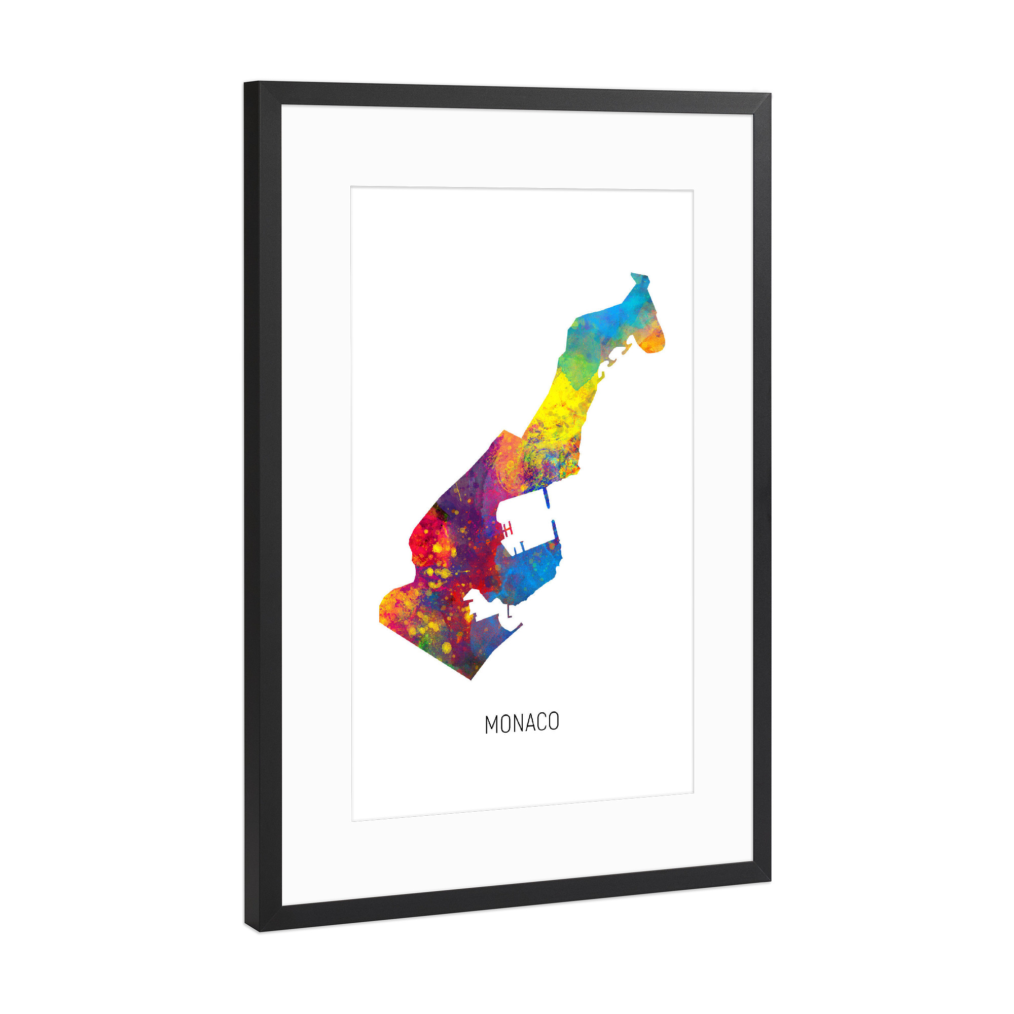 Poster mit Rahmen Schwarz (Metallic) "Monaco Watercolor Map" artboxONE - Kartografie - Monaco,Map,Watercolor,Painting