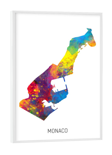 Poster mit weißem Rahmen "Monaco Watercolor Map" artboxONE - Kartografie - Monaco,Map,Watercolor,Painting